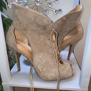 Taupe heeled tie up bootie